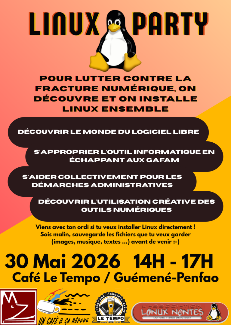 Affiche Linux-Party -Guéméné-Penfao (MaiZon Pop CC-BY-NC-ND)